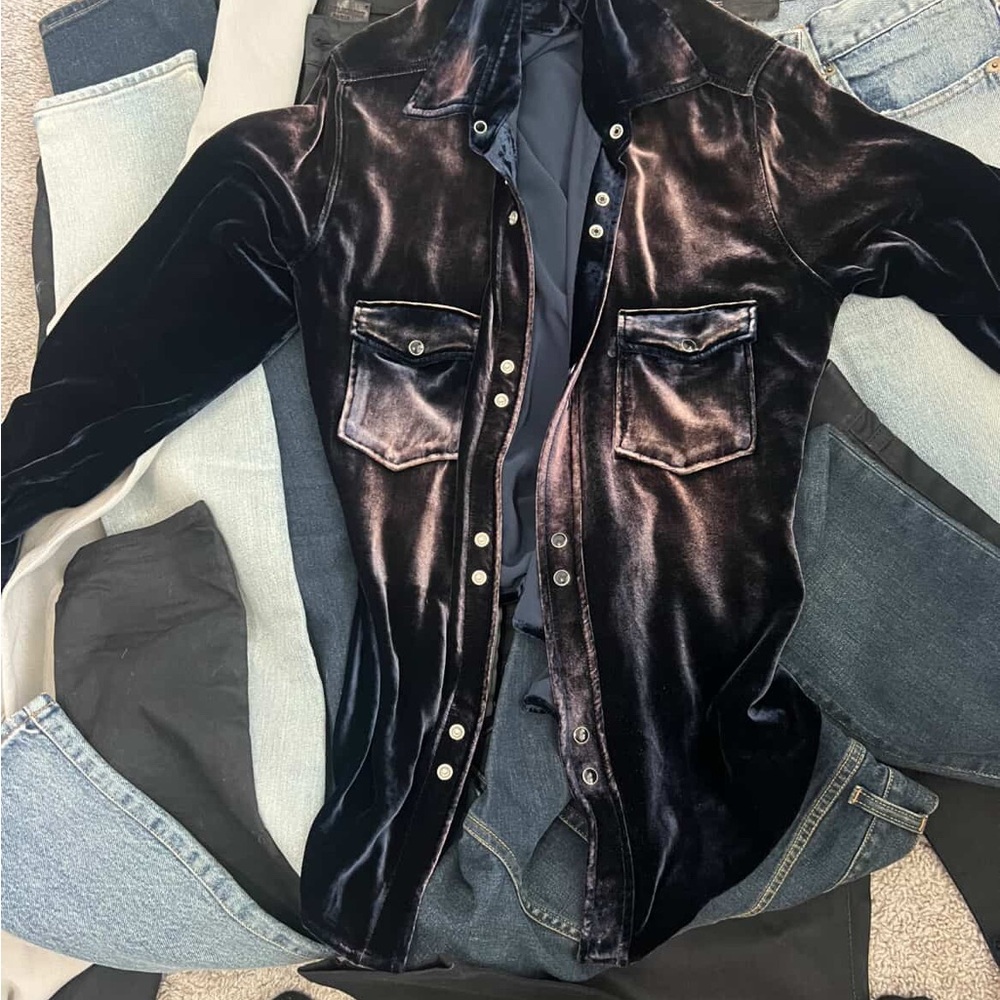 Saint Laurent Black Velvet Dress Shirt